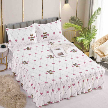 Cearceaf de Pat Bumbac Finet cu Volanas – 3 Piese | Eleganta si Confort in Dormitorul Tau | COD 1041-J