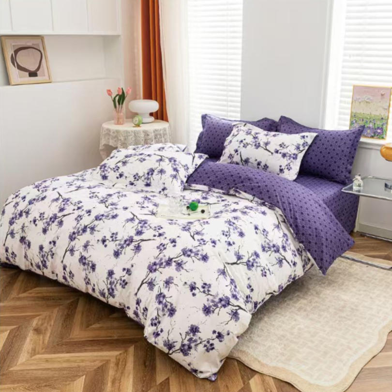 Lenjerie de Pat Bumbac Satinat cu Elastic – 4 Piese | Confort si Eleganta | COD 0415 - S
